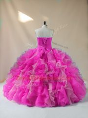 Stunning Fuchsia Sleeveless Beading and Ruffles Floor Length 15th Birthday Dress