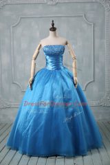 Baby Blue Strapless Neckline Beading and Sequins Quinceanera Gowns Sleeveless Lace Up