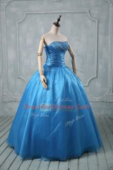 Baby Blue Strapless Neckline Beading and Sequins Quinceanera Gowns Sleeveless Lace Up