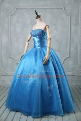 Baby Blue Strapless Neckline Beading and Sequins Quinceanera Gowns Sleeveless Lace Up