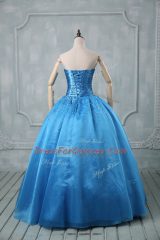 Baby Blue Strapless Neckline Beading and Sequins Quinceanera Gowns Sleeveless Lace Up