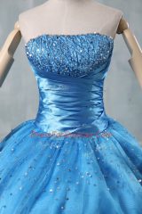 Baby Blue Strapless Neckline Beading and Sequins Quinceanera Gowns Sleeveless Lace Up