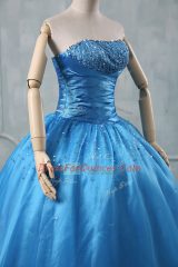 Baby Blue Strapless Neckline Beading and Sequins Quinceanera Gowns Sleeveless Lace Up