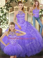 Floor Length Lavender Sweet 16 Quinceanera Dress Halter Top Sleeveless Lace Up