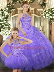 Floor Length Lavender Sweet 16 Quinceanera Dress Halter Top Sleeveless Lace Up