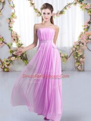 Popular Lilac Quinceanera Court Dresses Chiffon Sweep Train Sleeveless Beading