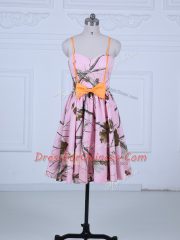 Flare Baby Pink Sleeveless Bowknot Knee Length Homecoming Dress