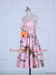 Flare Baby Pink Sleeveless Bowknot Knee Length Homecoming Dress