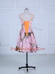 Flare Baby Pink Sleeveless Bowknot Knee Length Homecoming Dress