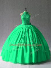 Nice Green Lace Up Halter Top Appliques Sweet 16 Dress Lace Sleeveless