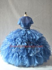 Delicate Organza Sweetheart Sleeveless Side Zipper Beading and Ruffles Sweet 16 Dresses in Blue