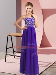 Floor Length Lace Up Prom Evening Gown Purple for Prom and Party with Beading
