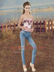 Unique White And Red Quinceanera Dresses Military Ball and Sweet 16 and Quinceanera with Embroidery and Ruffles and Bowknot Sweetheart Sleeveless Lace Up