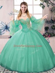 Floor Length Lace Up Sweet 16 Quinceanera Dress Apple Green for Sweet 16 and Quinceanera with Beading