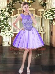 Customized Lavender Sleeveless Tulle Lace Up for Prom and Party