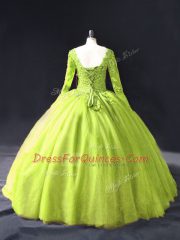 Yellow Green Lace Up Quinceanera Dress Lace and Appliques Long Sleeves Floor Length