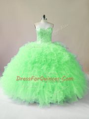 Amazing Tulle Lace Up Ball Gown Prom Dress Sleeveless Floor Length Beading and Ruffles