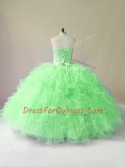 Amazing Tulle Lace Up Ball Gown Prom Dress Sleeveless Floor Length Beading and Ruffles
