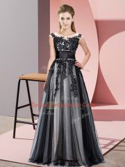 Discount Sleeveless Tulle Floor Length Zipper Vestidos de Damas in Black with Beading and Lace