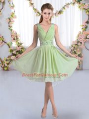 Yellow Green Zipper V-neck Beading Court Dresses for Sweet 16 Chiffon Sleeveless