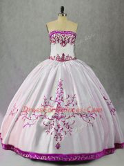Floor Length Ball Gowns Sleeveless White And Purple Sweet 16 Dress Lace Up