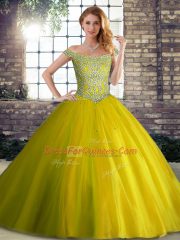 Sleeveless Brush Train Lace Up Beading Sweet 16 Dress