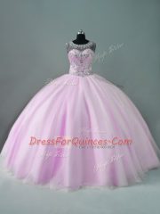 Hot Sale Lilac Sleeveless Floor Length Beading Zipper Quinceanera Dresses