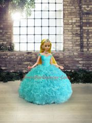 Floor Length Aqua Blue Quinceanera Gowns Off The Shoulder Sleeveless Lace Up