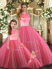 Floor Length Backless Sweet 16 Quinceanera Dress Coral Red for Sweet 16 and Quinceanera with Beading