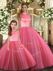 Floor Length Backless Sweet 16 Quinceanera Dress Coral Red for Sweet 16 and Quinceanera with Beading