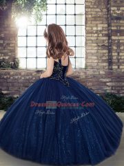 Olive Green Ball Gowns Tulle Straps Sleeveless Beading Floor Length Lace Up Little Girls Pageant Gowns