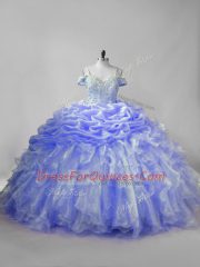 Straps Sleeveless Brush Train Lace Up Quinceanera Dresses Lavender and Purple Organza