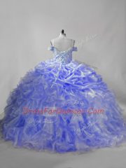 Straps Sleeveless Brush Train Lace Up Quinceanera Dresses Lavender and Purple Organza