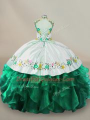 Fantastic Dark Green Ball Gowns Embroidery Quinceanera Dress Lace Up Organza Sleeveless Floor Length