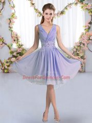 Colorful Lavender Sleeveless Knee Length Beading Zipper Dama Dress