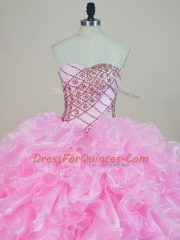 Floor Length Baby Pink Quinceanera Gowns Organza Sleeveless Beading and Ruffles
