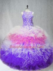 Designer Beading and Ruffles Sweet 16 Dresses Multi-color Zipper Sleeveless Floor Length