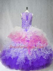Designer Beading and Ruffles Sweet 16 Dresses Multi-color Zipper Sleeveless Floor Length