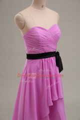 Exceptional Lilac Zipper Evening Dress Ruching Sleeveless Knee Length