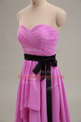Exceptional Lilac Zipper Evening Dress Ruching Sleeveless Knee Length