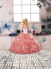 Affordable Scoop Sleeveless Organza Quinceanera Gown Beading and Ruffles Clasp Handle