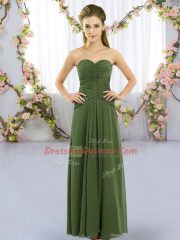 Stylish Sweetheart Sleeveless Vestidos de Damas Floor Length Ruching Dark Green Chiffon