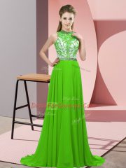 Eye-catching Prom and Party with Beading Halter Top Sleeveless Brush Train Backless