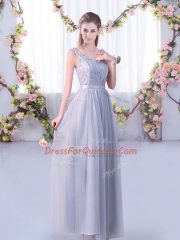 Fantastic Tulle Sleeveless Floor Length Quinceanera Court of Honor Dress and Lace and Belt