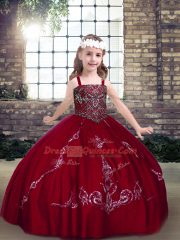 Top Selling Wine Red Lace Up Pageant Gowns Beading Sleeveless Floor Length