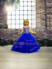Sweet Royal Blue Tulle Lace Up Quince Ball Gowns Sleeveless Floor Length Beading