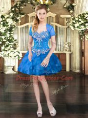 Floor Length Blue Quinceanera Dresses Tulle Sleeveless Beading and Ruffles