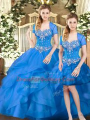 Floor Length Blue Quinceanera Dresses Tulle Sleeveless Beading and Ruffles