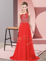 Inexpensive Orange Red Sleeveless Chiffon Side Zipper Prom Gown for Prom and Party