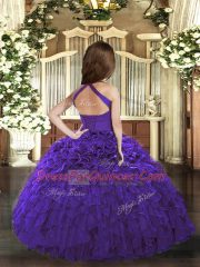 Fuchsia Lace Up Straps Ruffles Pageant Dress for Womens Organza Sleeveless